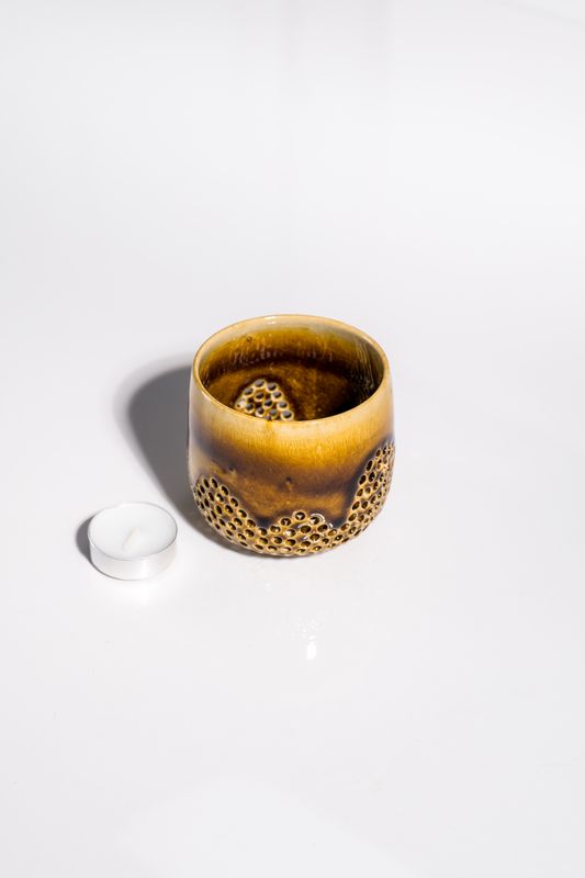 rustic sahara inspired ceramic candleholder hand made in CORTERRA studios. Made in the USA