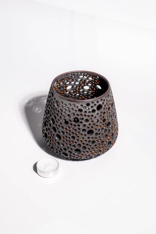 Large ceramic organic candleholder hand made and thrown on a pottery wheel. Ideal for tealights votives and cozy candles