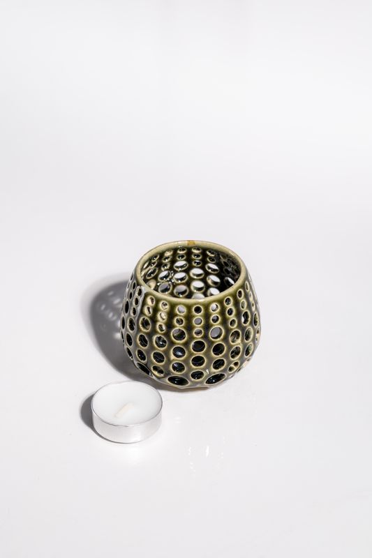 Contemporary art deco ceramic candleholder for tealight candles. Perfect hostess or housewarming gift for candle lovers