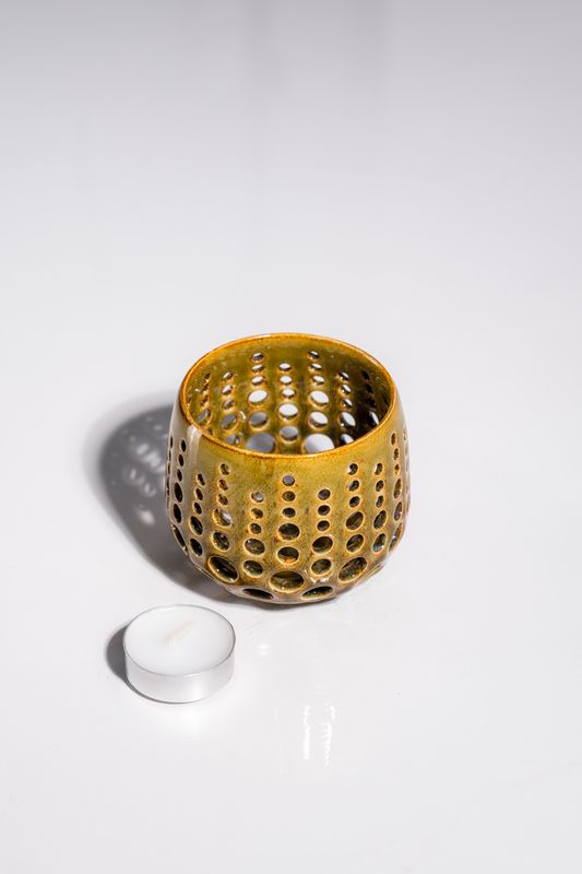 Log cabin craftsman home tealight canldeholder handmade in th USA by local artist CORTERRA clay. Stoneware ceramics