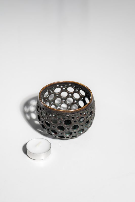Brutalist industrial ceramic candle holder for tealight canlde handmade for interior design lovers. unique Interior decor