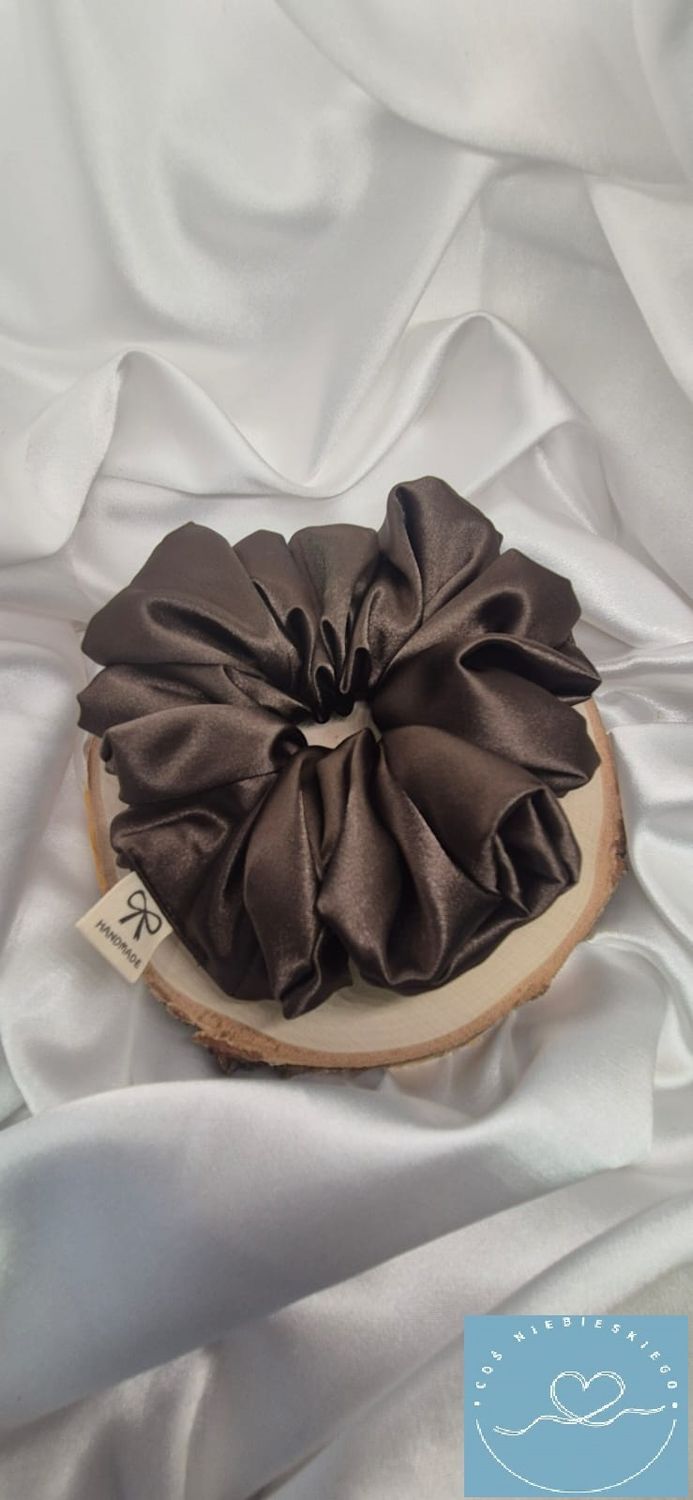 Gumka do włosów scrunchie piekny brąz z lycrą