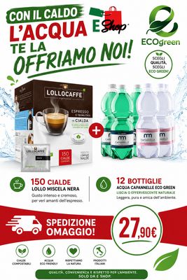 PROMO Cialda Compostabile Lollo Nera 150 PZ + 12 Bottiglie Capannelle 0,5Lt EcoGreen Liscia o Effervescente PROMO Cialda Compostabile Lollo Nera 150 PZ + 12 Bottiglie Capannelle 0,5Lt EcoGreen Liscia o Effervescente