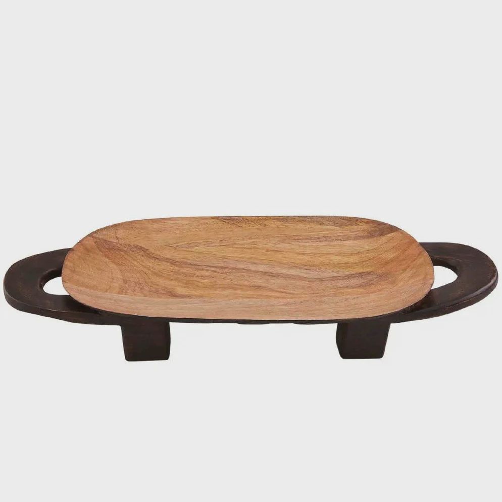 2 Tone Oval Wood Tray, Pedestal Feet
