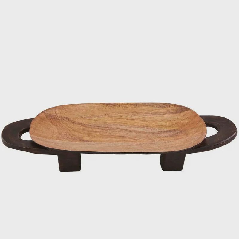 2 Tone Oval Wood Tray, Pedestal Feet