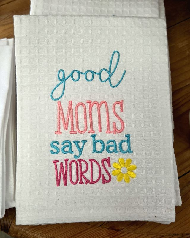Good Moms Bad Words Towel | multi color waffle
