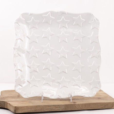 Star Embossed Square Platter White