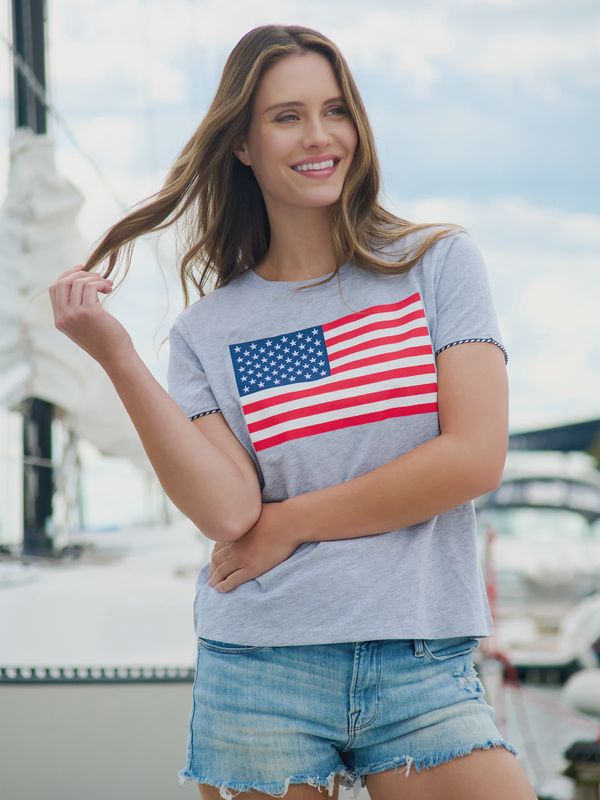 American Flag Relaxed Tee Grey
