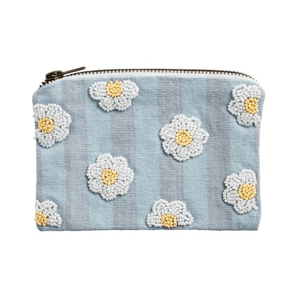 Beaded/Embroidered Zipper Pouch, Type: Blue Stripe