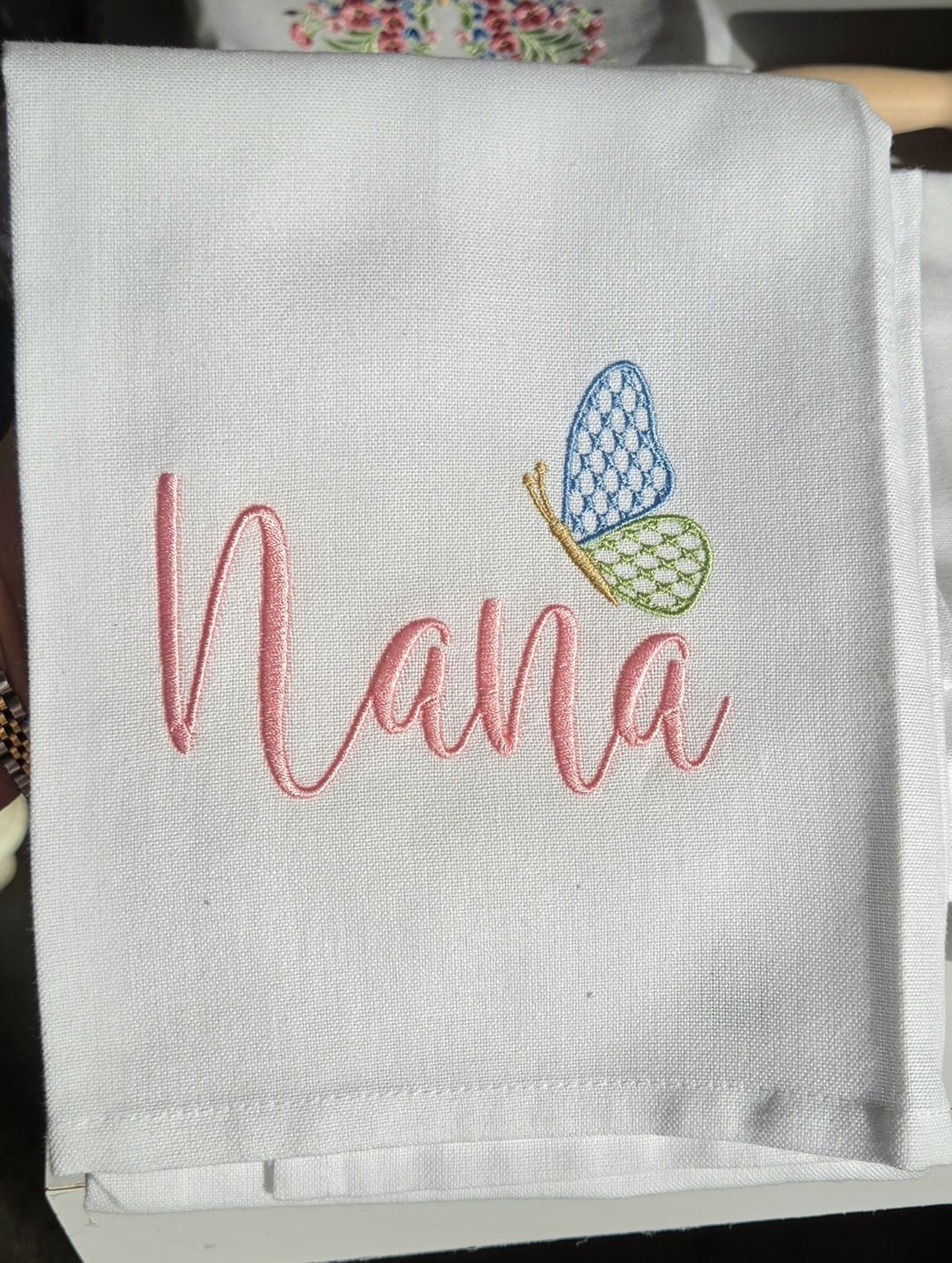 Towels “name” Butterfly Lt PK/Sage, Type: Nana