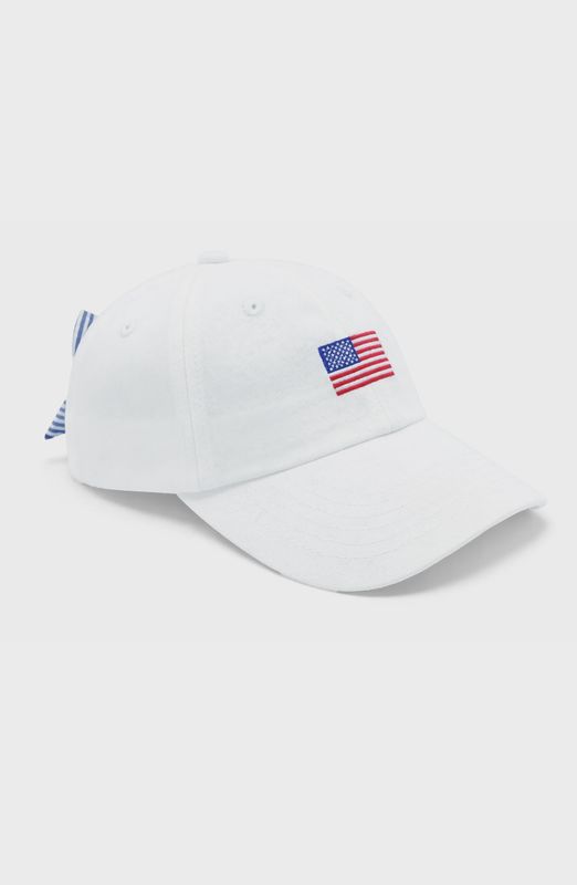 Baseball Cap, White American Flag with Bow - Adult