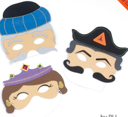 Set of 3 Purim Masks - Esther, Haman &amp; Mordechai