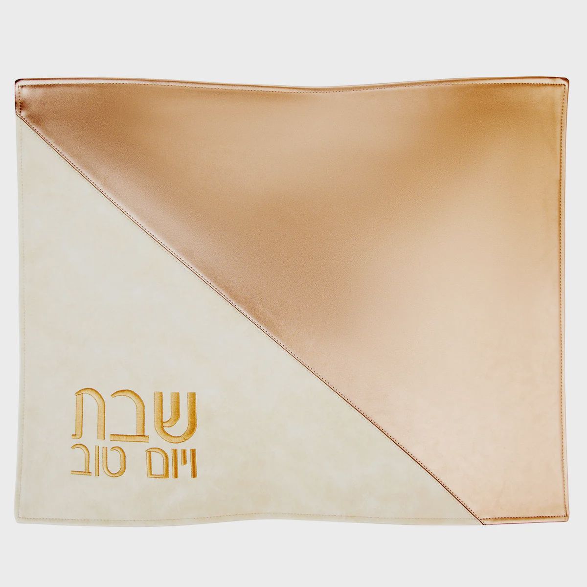 PU Leather Challah Cover - Diagonal 2 Tone - Cream &amp; Rose Gold