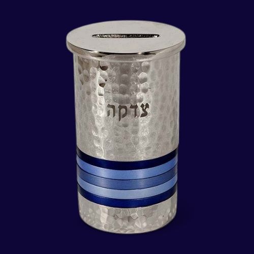 Emanuel Hammered Tzedakah Box Round-Blue Rings