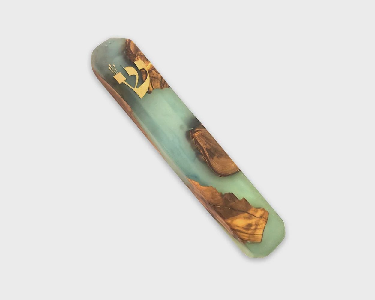 Mezuzah With Wood / Green Resin