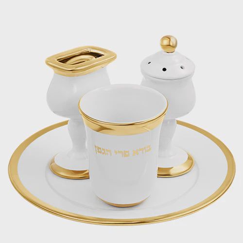 Havdala Set in White &amp; Gold