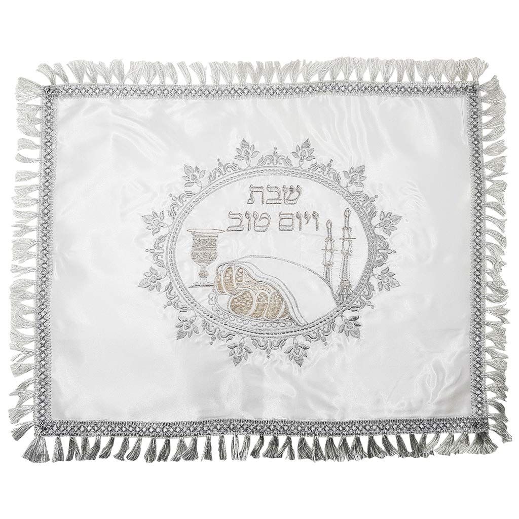 white linen challah cover with colorful embroidery 40x50 CM
