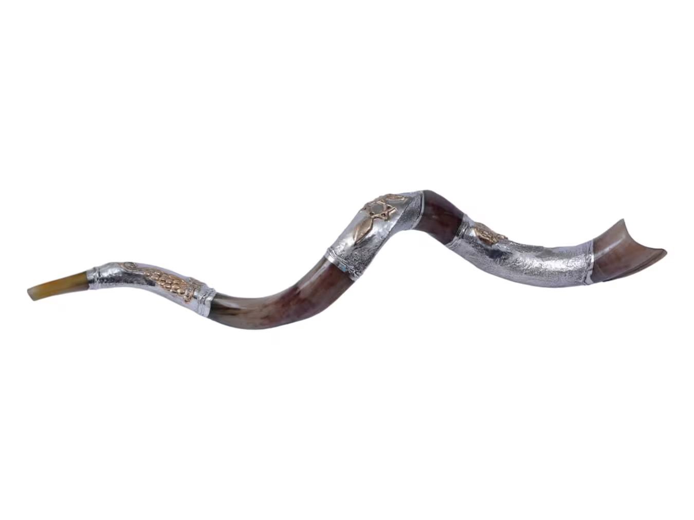 Kudu Shofar XL w/ Silver &amp; Gold IDF emblems