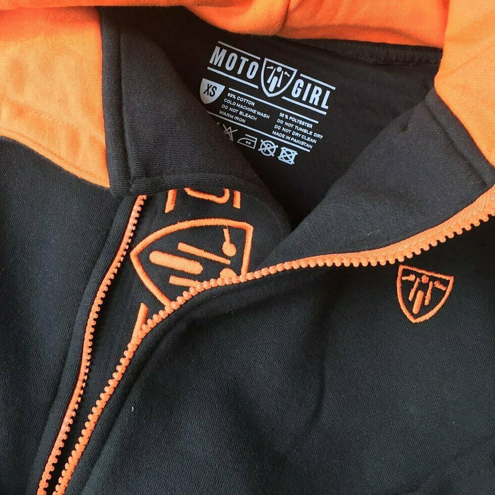 MotoGirl Helmet Hoodie - Black/Orange