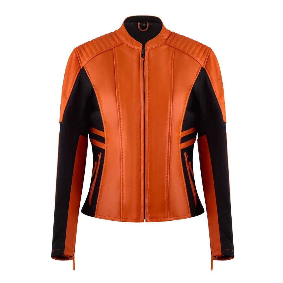 MotoGirl Amelia Orange Leather Jacket, Size:: XXS