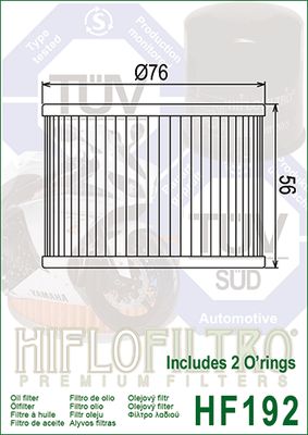 HF192 Hiflo Oil filter