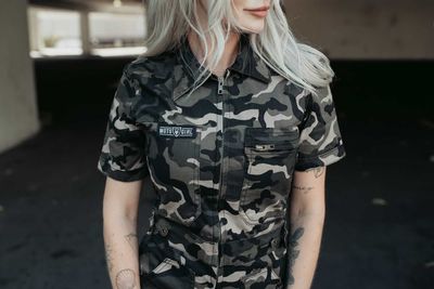 MotoGirl Camo Short Sleeve Jumpsuit