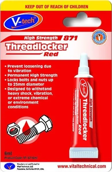 V-Tech High Strength 871 Threadlocker Red Lock Bolts &amp; Nuts Upto 25mm Thread 6ml
