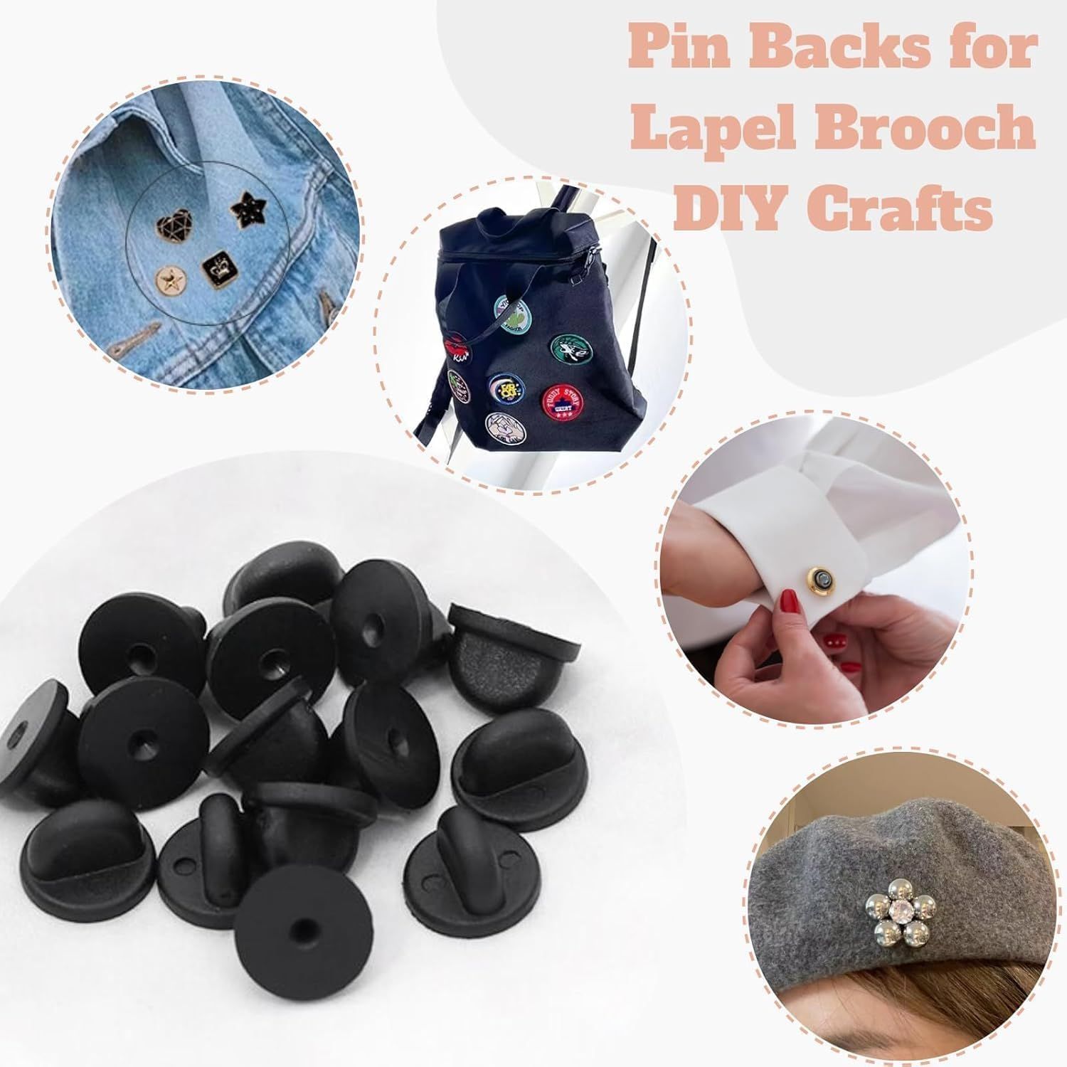 Rubber Pin Backs Black - 10 PK