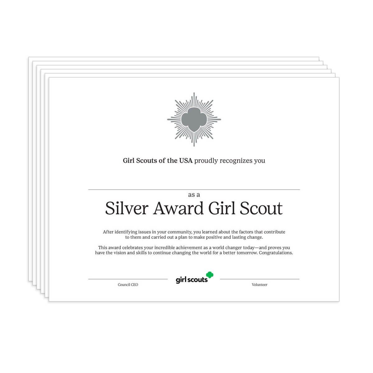 Girl Scout Silver Award Certificate