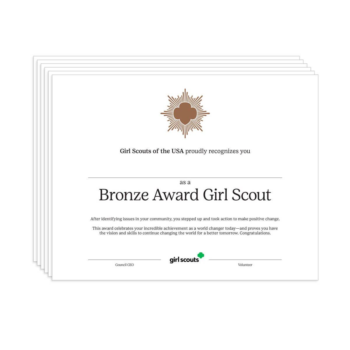 Girl Scout Bronze Award Certificate