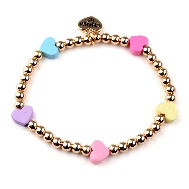 Charm It! Gold Pastel Multi Heart Bead Stretch Bracelet