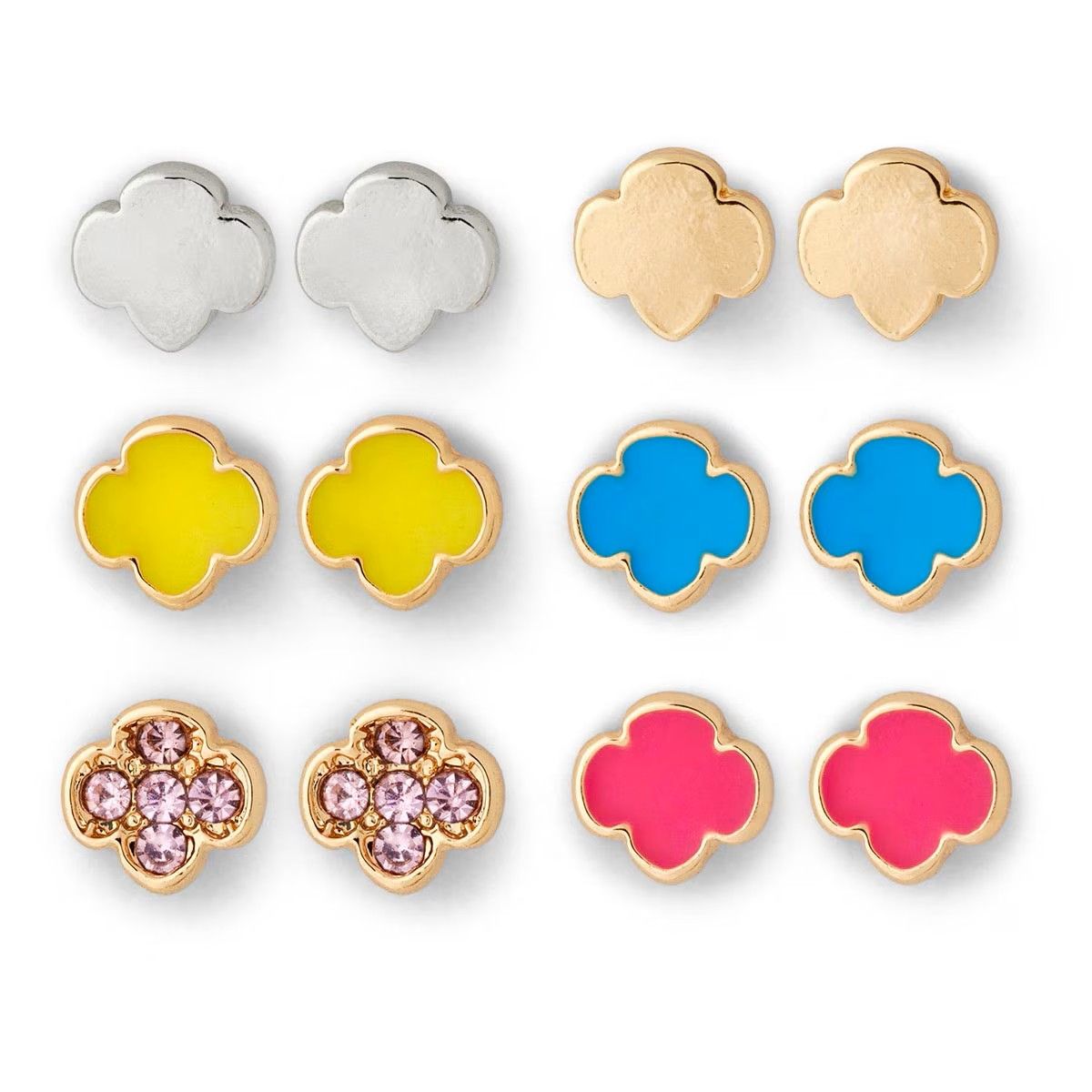 Multicolor Trefoil Stud Earrings 6 Pk Set