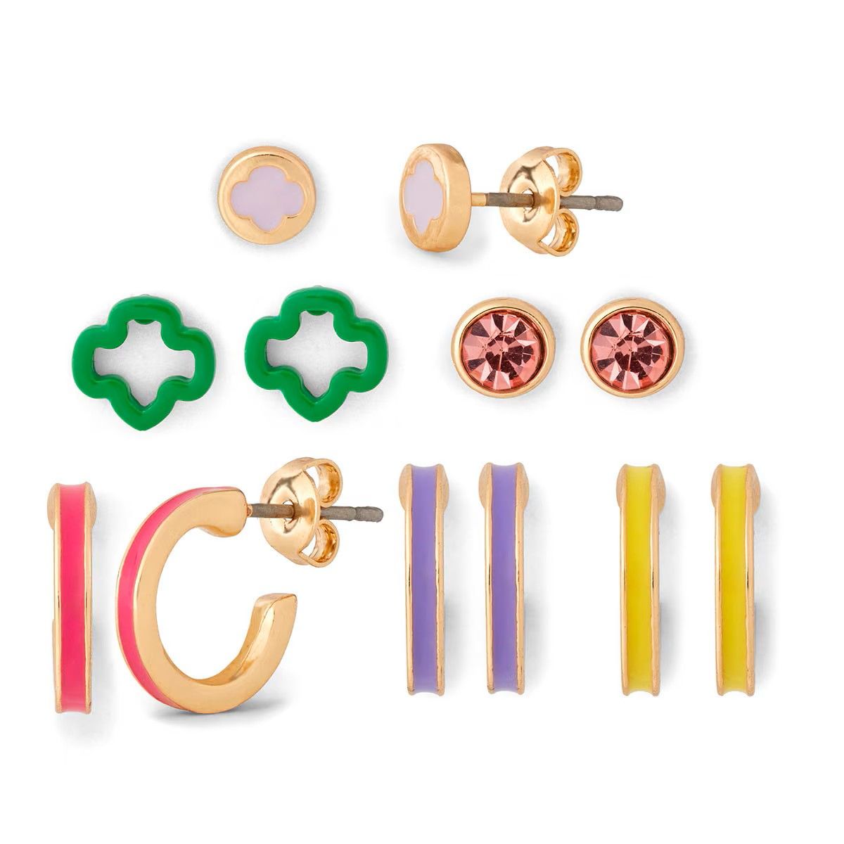 Trefoil Stud and Hoop Earrings 6 Pk Set