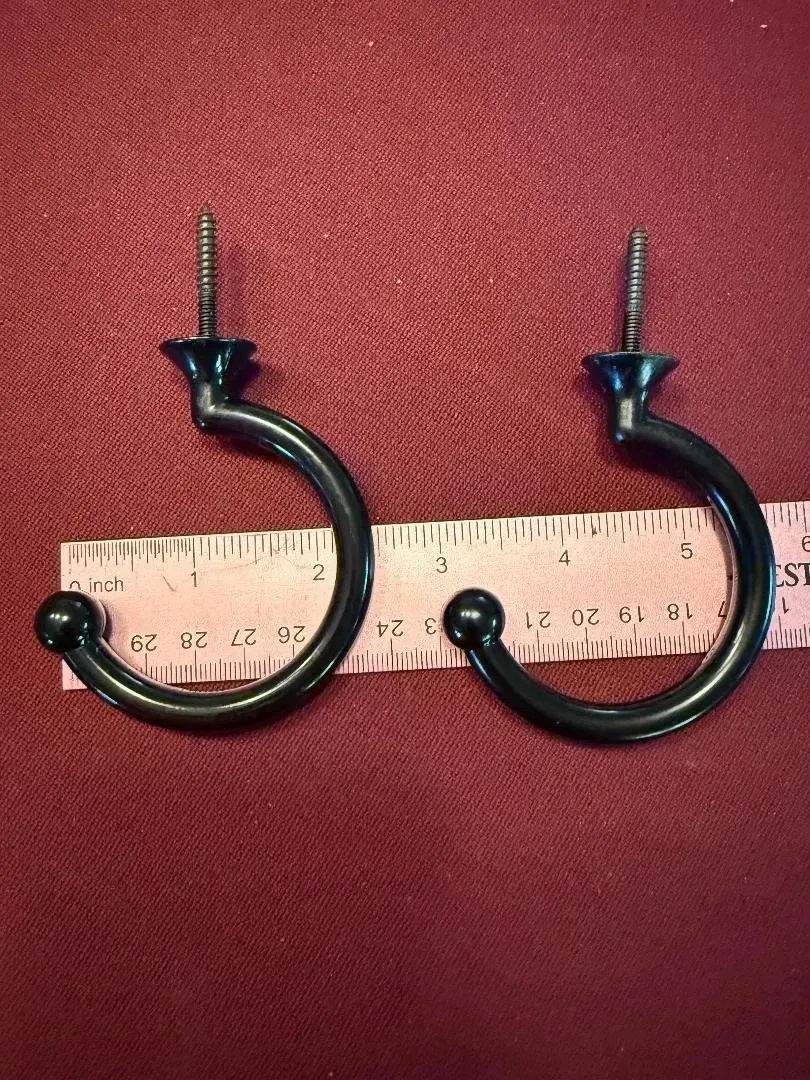 One pair gloss black enameled under-rail bridge hooks for pool billiards table