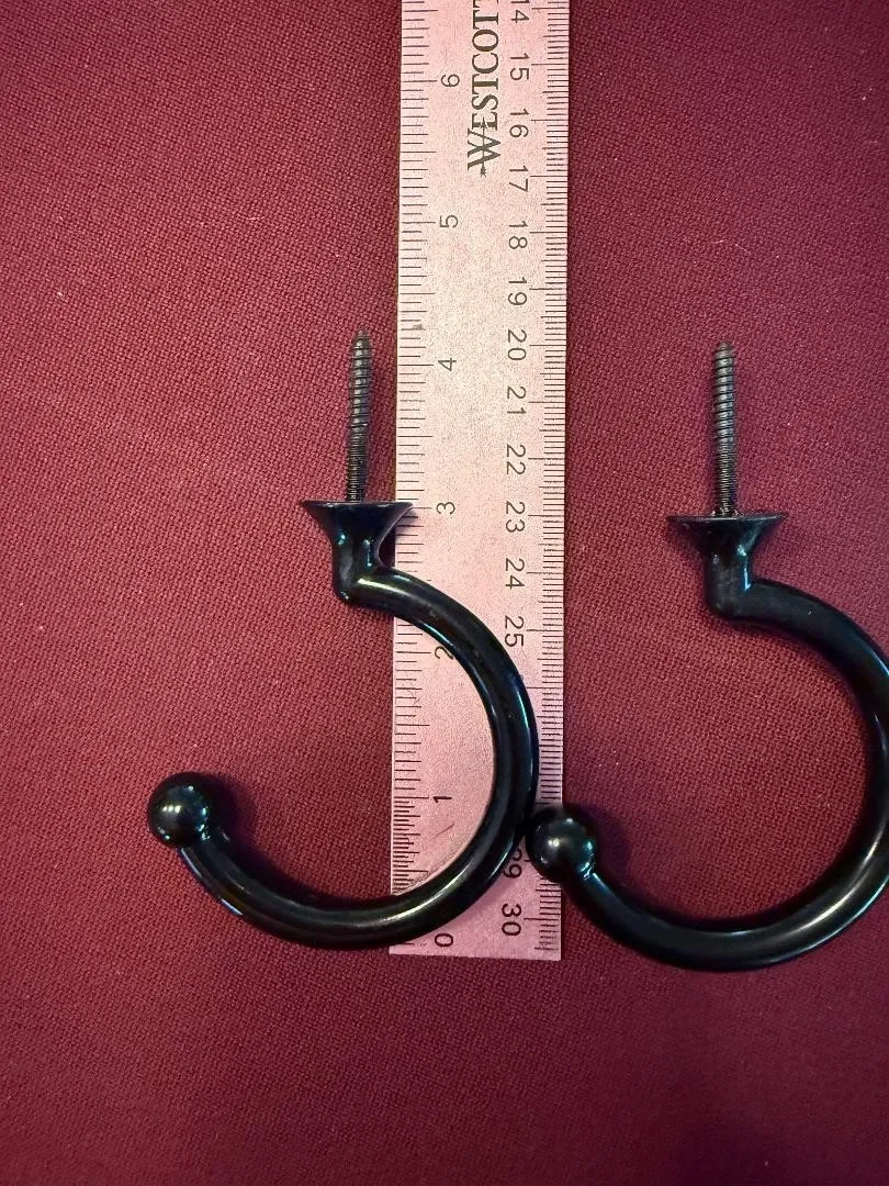 One pair gloss black enameled under-rail bridge hooks for pool billiards table