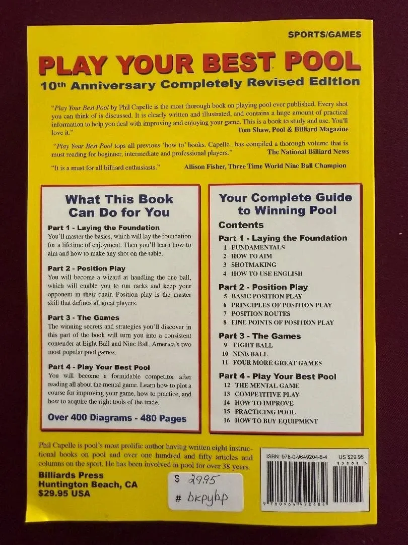 Play Your Best Pool: Secrets to Winning Eight Ball & Nine Ball BOOK Phil Capelle