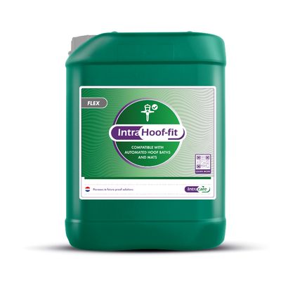 A green drum of Hoof Fit Flex Intracare Footbath