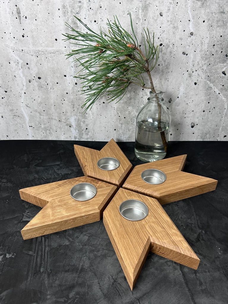 Kerzenhalter Stern aus Massivholz (Eiche) – natürlich &amp; zeitlos
