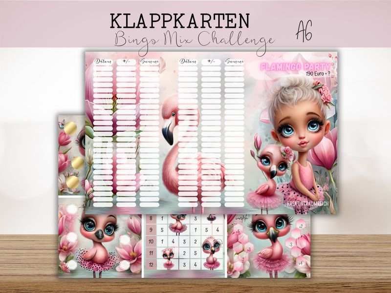 FLAMINGO PARTY BINGO A6 Klappkarte