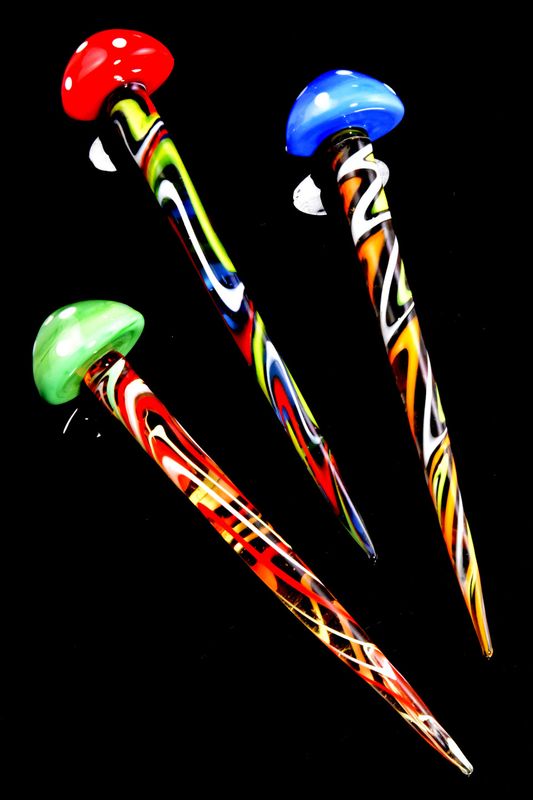 Colorful Glass Striped Mushroom Dab Tool