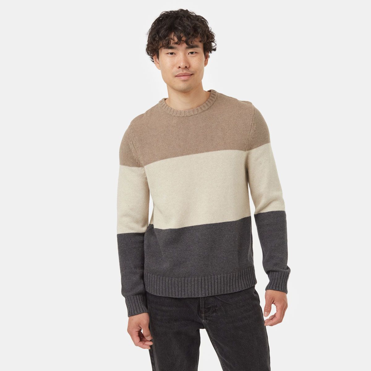 tentree M HIGHLINE BLOCK SWEATER - FOSSIL/OAK/GREY