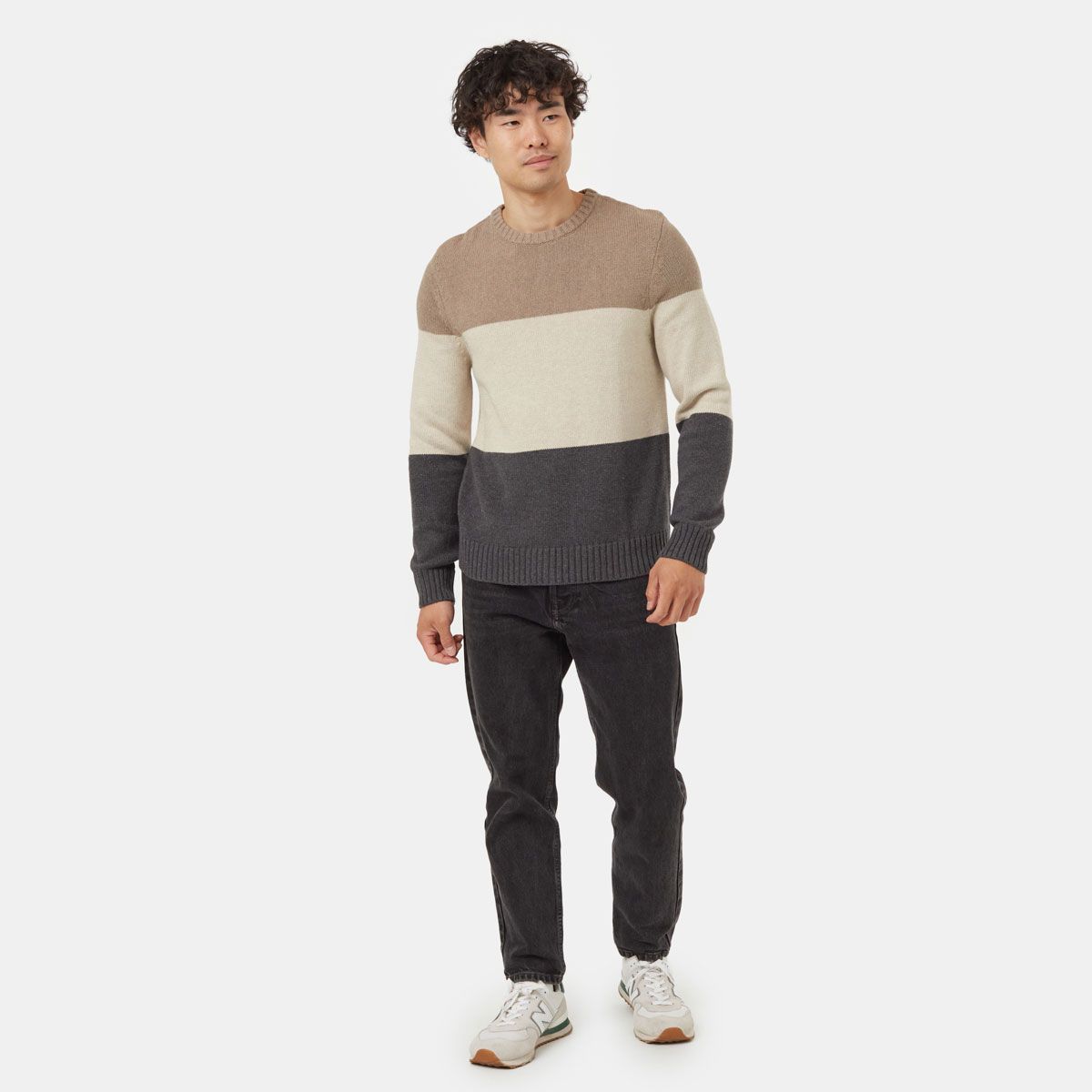 tentree M HIGHLINE BLOCK SWEATER - FOSSIL/OAK/GREY