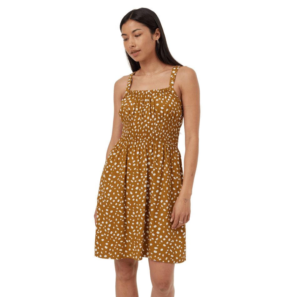 tentree W EcoWoven Crepe Smocked Dress Golden /Dot