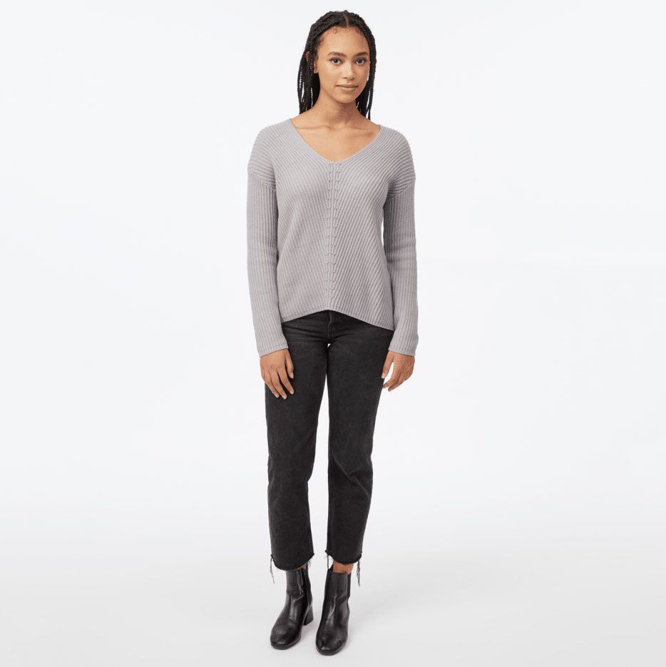 tentree W Highline V-Neck Sweater Zinc