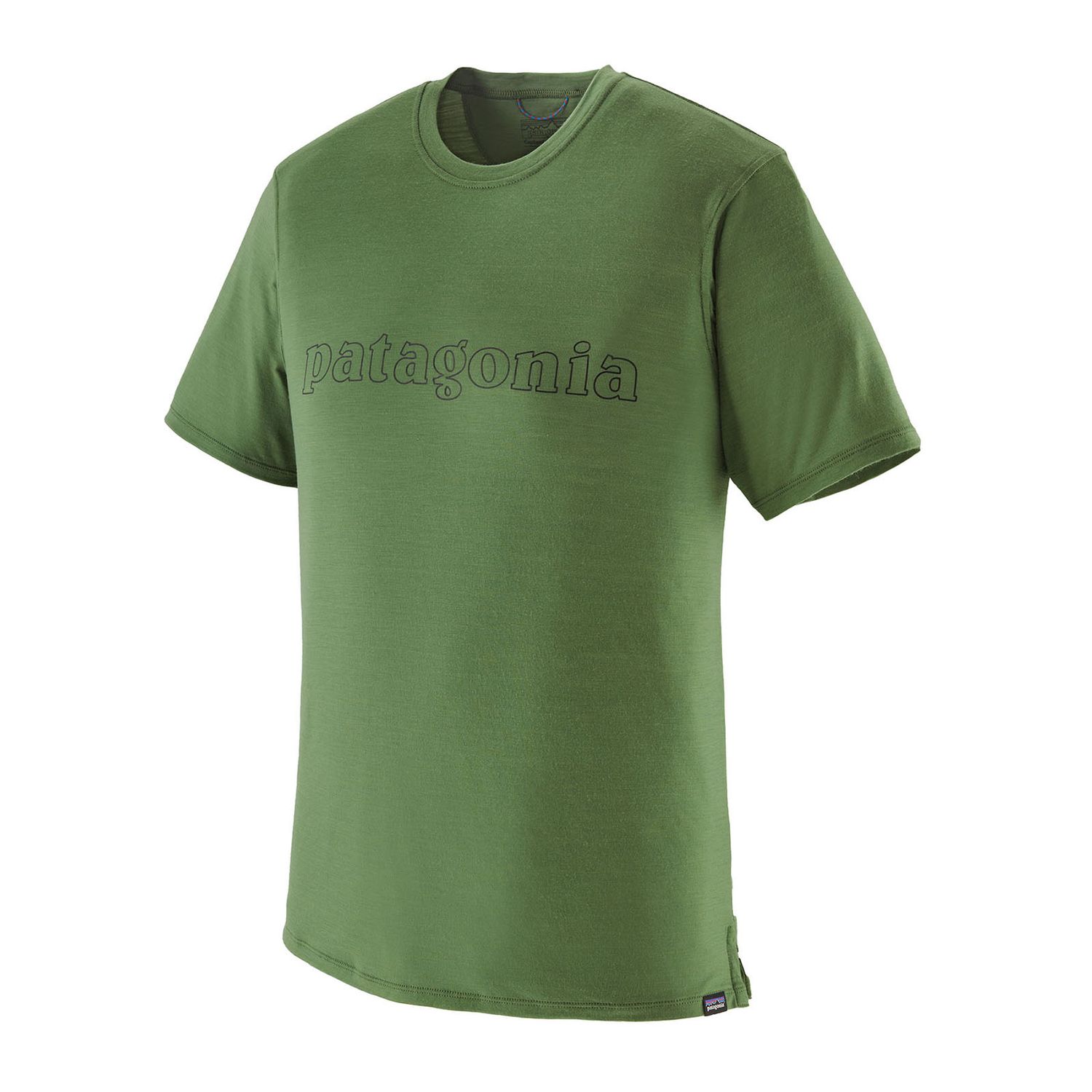 Patagonia M Cap Cool Merino Outline Text Logo: Terrain Green