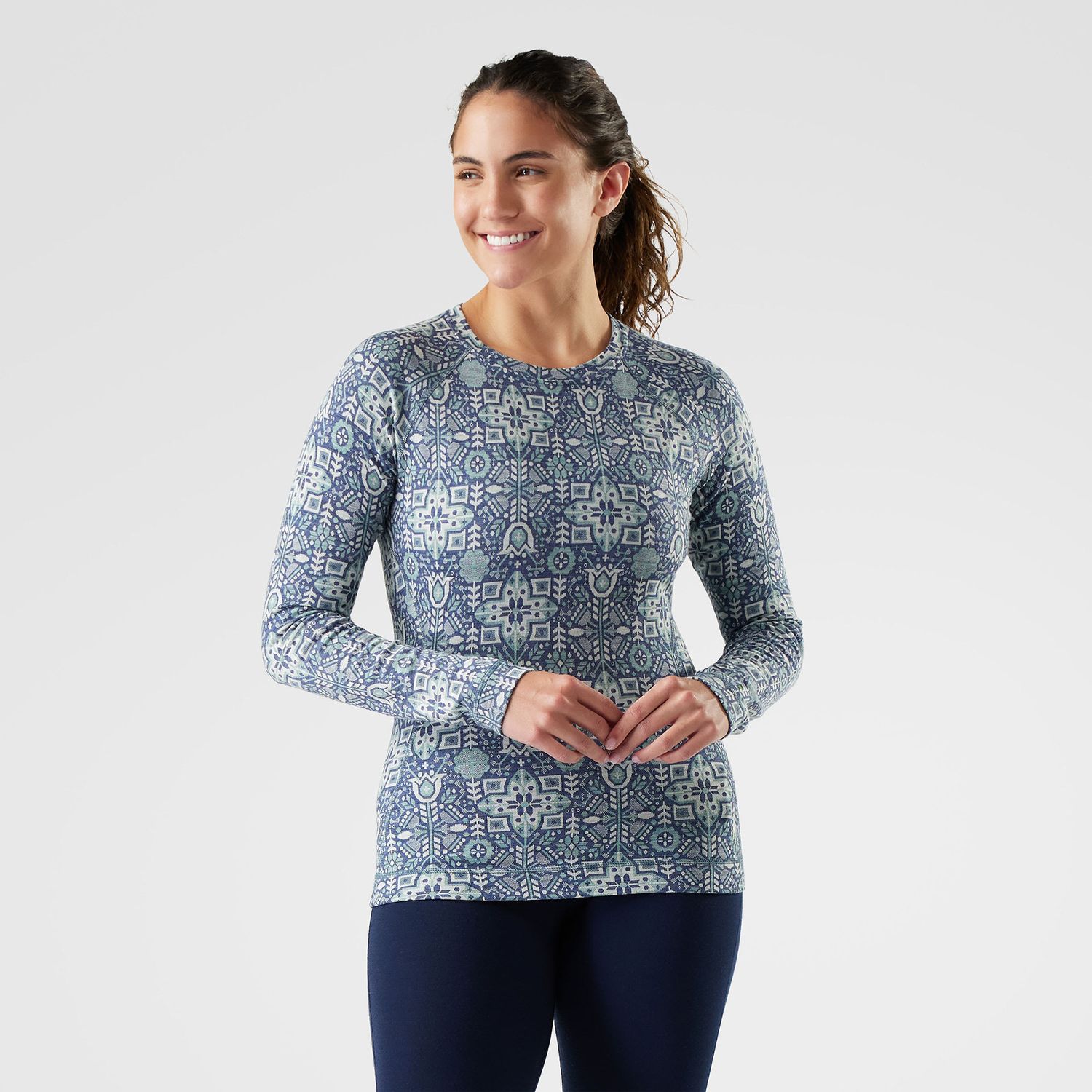 Smartwool W Thermal Merino Baselayer Crew Nightfall Deco Floral