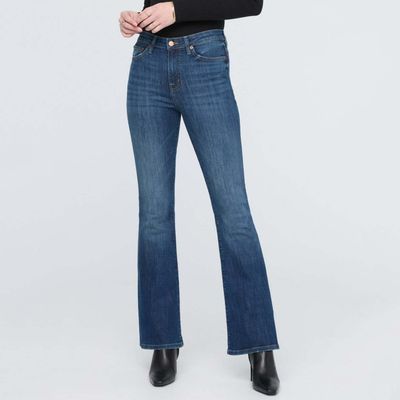DUER W Denim High Rise Flare: Worn in Blue