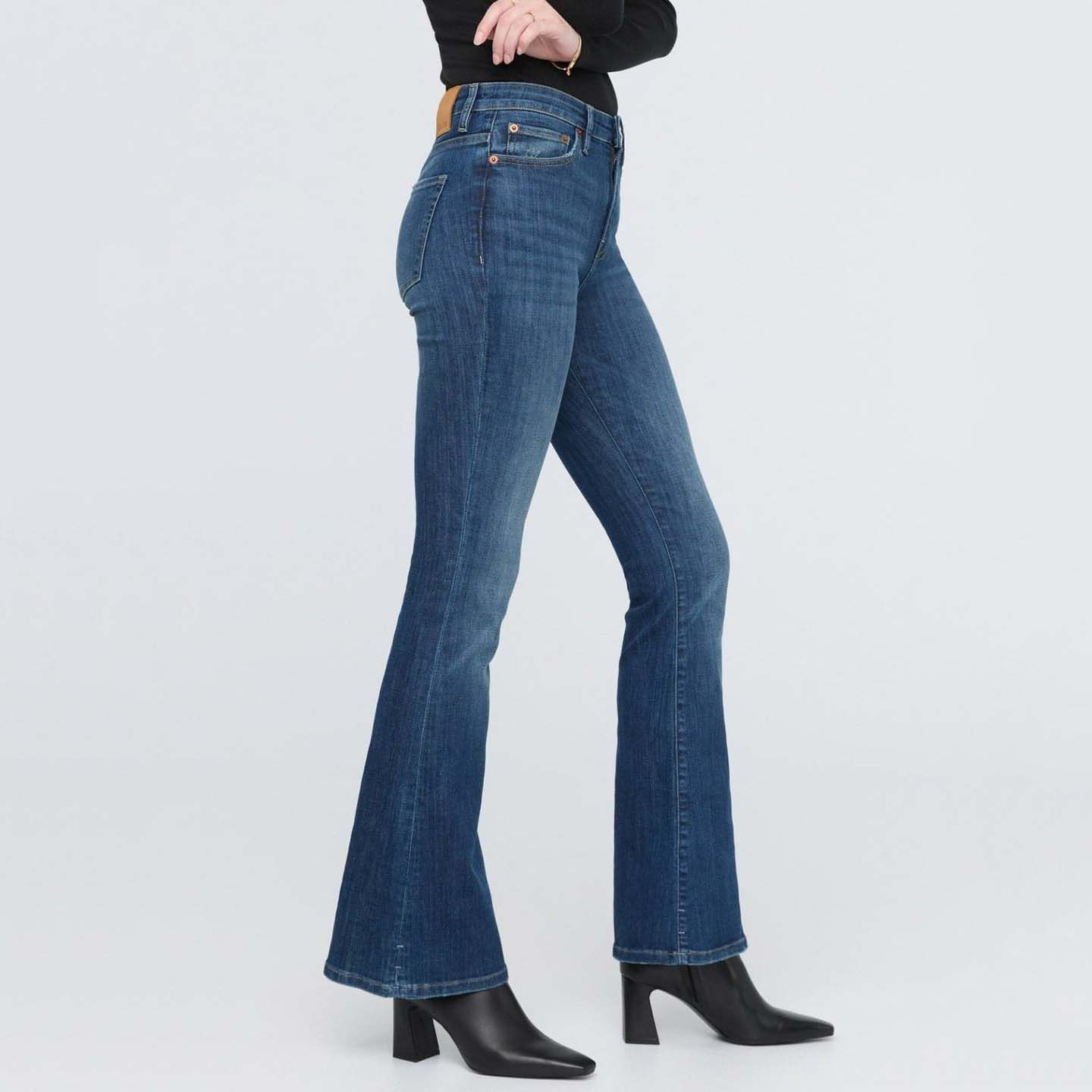 Duer W Denim High Rise Flare: Worn in Blue