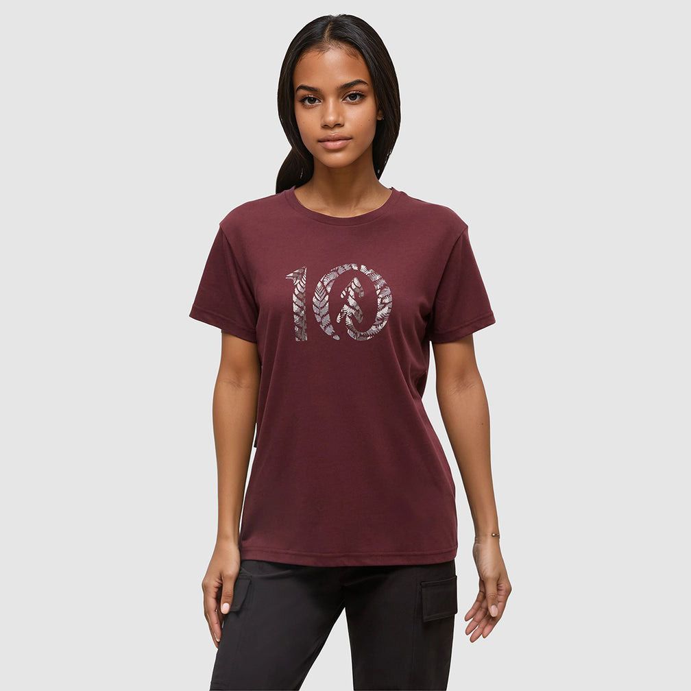 tentree W Fernleaf Ten Tee Burgundy/Brushed Nickel