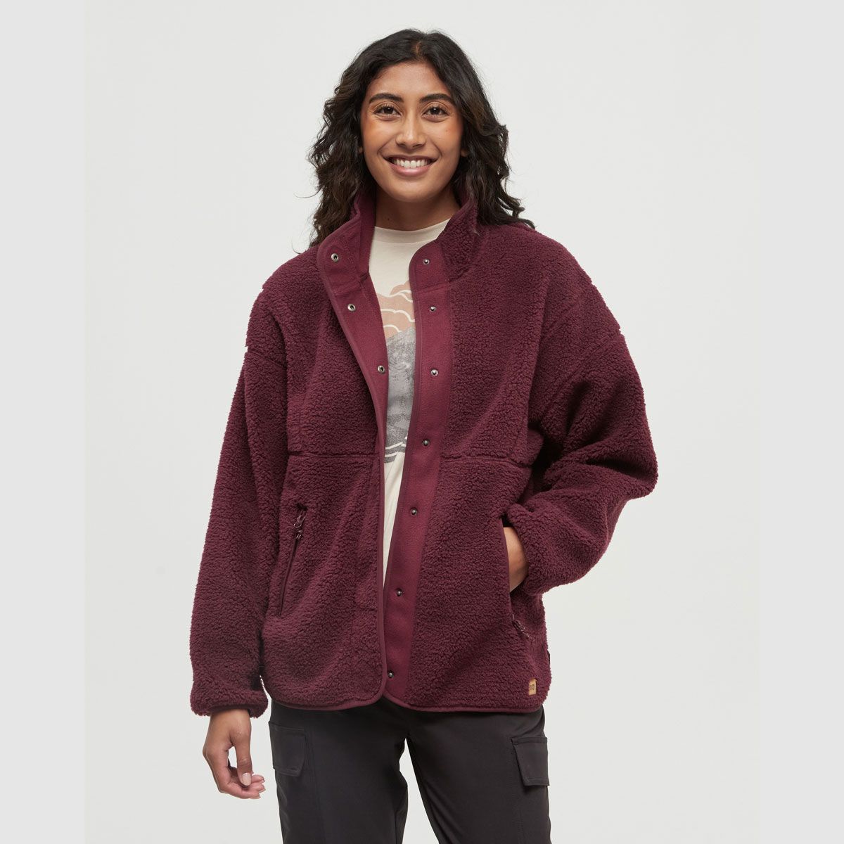 tentree W Kincaid Full Snap Burgundy/Burgundy